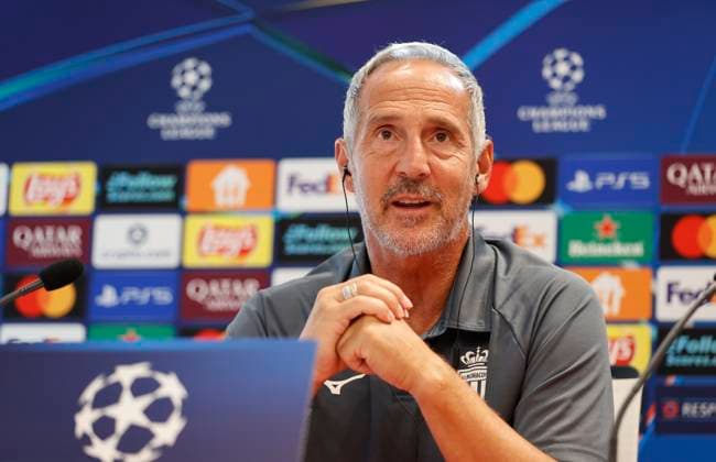 La Turbie, France - September 30, 2025: AS Monaco vs. Manchester City, UEFA Champions League- Group Stage D2 press conference, PK, Pressekonferenz with Coach Adolf Adi Huetter. Mandoga Media Germany AS Monaco vs. Manchester City, UEFA Champions League- Group Stage D2
