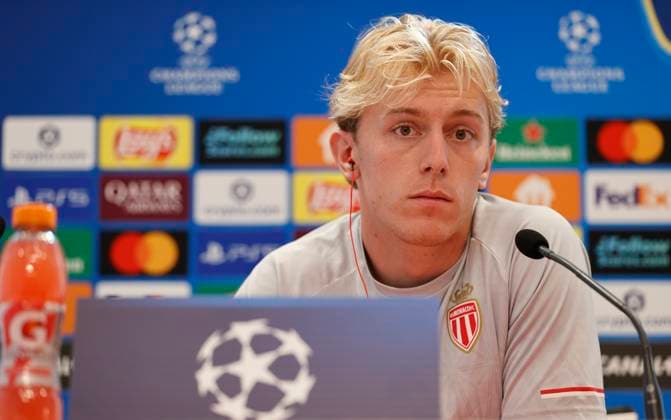 La Turbie, France - September 30, 2025: AS Monaco vs. Manchester City, UEFA Champions League- Group Stage D2 press conference, PK, Pressekonferenz with Danish attacker Mika Biereth. Mandoga Media Germany AS Monaco vs. Manchester City, UEFA Champions League- Group Stage D2