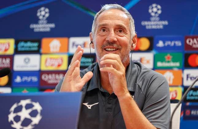 La Turbie, France - September 30, 2025: AS Monaco vs. Manchester City, UEFA Champions League- Group Stage D2 press conference, PK, Pressekonferenz with Coach Adolf Adi Huetter. Mandoga Media Germany AS Monaco vs. Manchester City, UEFA Champions League- Group Stage D2
