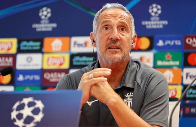 La Turbie, France - September 30, 2025: AS Monaco vs. Manchester City, UEFA Champions League- Group Stage D2 press conference, PK, Pressekonferenz with Coach Adolf Adi Huetter. Mandoga Media Germany AS Monaco vs. Manchester City, UEFA Champions League- Group Stage D2
