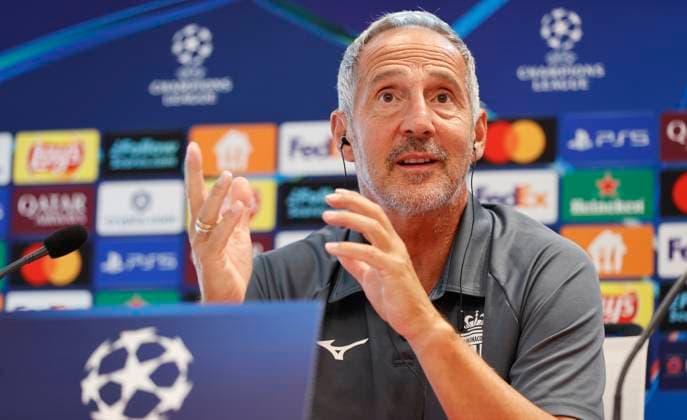 La Turbie, France - September 30, 2025: AS Monaco vs. Manchester City, UEFA Champions League- Group Stage D2 press conference, PK, Pressekonferenz with Coach Adolf Adi Huetter. Mandoga Media Germany AS Monaco vs. Manchester City, UEFA Champions League- Group Stage D2