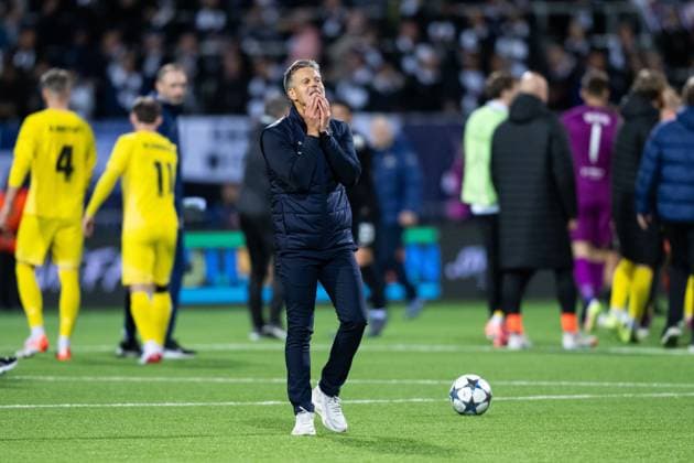 250930 Head coach Kjetil Knutsen of Bodo Glimt looks dejected after the UEFA Champions League football match between Bodo Glimt and Tottenham on September 30, 2025 in Bodo. Photo: Marius Simensen BILDBYRAN COP 238 MM0044 bbeng football fotball fotboll soccer uefa champions league mesterligaen bodo glimt tottenham hotspur spurs depp Copyright: MARIUSxSIMENSEN BB250930ZE014