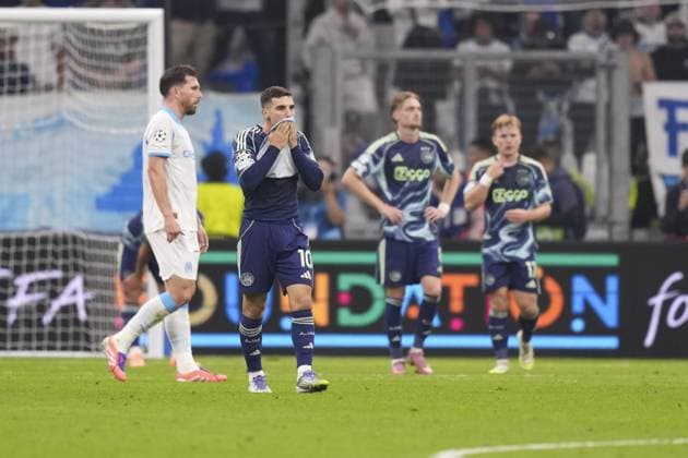 MARSEILLE , 30-09-2025 , Stade Velodrome , season 2025 2026 , UEFA Champions League football , League phase Matchday 2 , match between Olympique de Marseille and Ajax , picture shows Ajax player Oscar Gloukh dejected after the lost match Olympique de Marseille - Ajax  x31297650x Copyright: