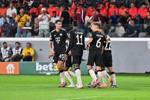 UEFA Champions League; Paphos FC - FC Bayern München; 30.09.2025 Jubel nach dem Treffer zum 1-5 durch Michael OLISE (FC Bayern Muenchen 17) Tor Torschuetze Freude Happy UEFA Champions League: Paphos FC - FC Bayern München; Alphamega Stadium am 30.09.2025 Copyright: xBEAUTIFULxSPORTS Goldbergx