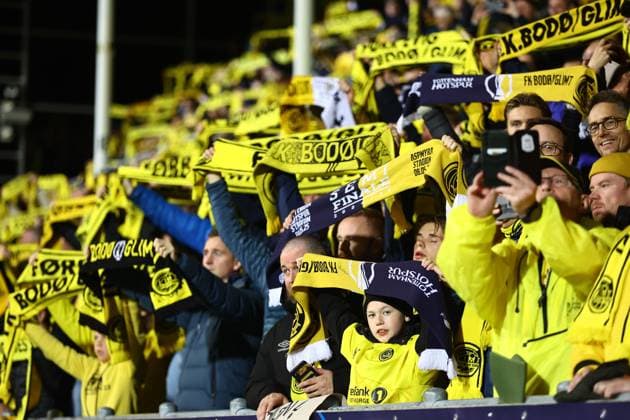 Fans of Bodo Glimt FK Bodo Glimt v Tottenham Hotspur, UEFA Champions League, Group Stage, Football, Aspmyra Stadion, Bodo, Norway - 30 Sep 2025Bodo Aspmyra Stadion Norway EDITORIAL USE ONLY No use with unauthorised audio, video, data, fixture lists, club league logos or live services. Online in-match use limited to 120 images, no video emulation. No use in betting, games or single club league player publications. Copyright: xMichaelxZemanek Shutterstockx 15504026bg