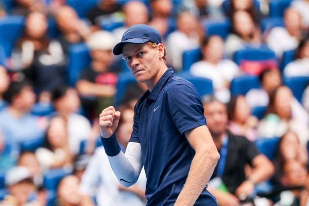 BEIJING, CHINA - OCTOBER 01: Jannik Sinner of Italy reacts in the Men s Singles Final match against Learner Tien of the United States on day 10 of the 2025 China Open at the National Tennis Center on October 1, 2025 in Beijing, China.  Copyright: xVCGx 111594383781
