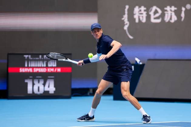 BEIJING, CHINA - OCTOBER 01: Jannik Sinner of Italy competes in the Men s Singles Final match against Learner Tien of the United States on day 10 of the 2025 China Open at the National Tennis Center on October 1, 2025 in Beijing, China.  Copyright: xVCGx 111594381234