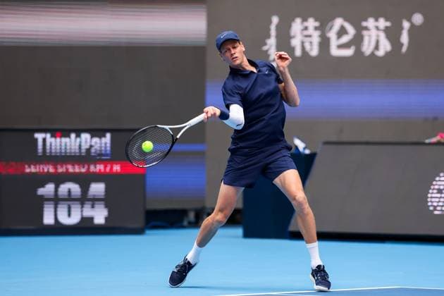 BEIJING, CHINA - OCTOBER 01: Jannik Sinner of Italy competes in the Men s Singles Final match against Learner Tien of the United States on day 10 of the 2025 China Open at the National Tennis Center on October 1, 2025 in Beijing, China.  Copyright: xVCGx 111594381290