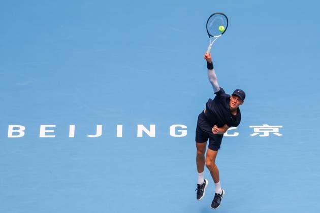 BEIJING, CHINA - OCTOBER 01: Jannik Sinner of Italy competes in the Men s Singles Final match against Learner Tien of the United States on day 10 of the 2025 China Open at the National Tennis Center on October 1, 2025 in Beijing, China.  Copyright: xVCGx 111594383159