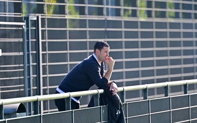 01.10.2025; Moenchengladbach; Fussball, Herren, Saison 2025 2026, Training Borussia Moenchengladbach Trainingsbeobachter David Zibung (Sportkoordinator Lizenz, Gladbach) DFL regulations prohibit any use of photographs as image sequences and or quasi-video. Borussia-Park NRW Deutschland