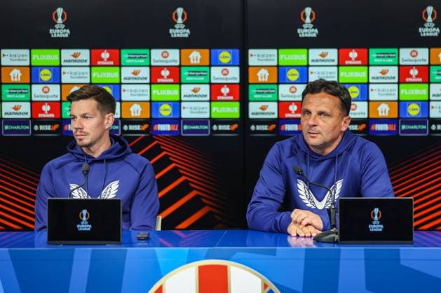 PXL_GNK Dinamo press conference, PK, Pressekonferenz Miha Zajc and Mario Kovacevic during GNK Dinamo press conference at Maksimir stadium in Zagreb, Croatia on 01. October 2025 before UEFA Europa league match with Maccabi Tel Aviv FC.  GoranxStanzl PIXSELL