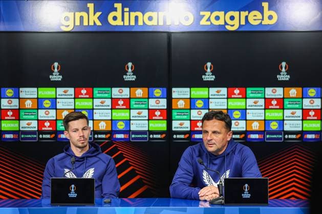PXL_GNK Dinamo press conference, PK, Pressekonferenz Miha Zajc and Mario Kovacevic during GNK Dinamo press conference at Maksimir stadium in Zagreb, Croatia on 01. October 2025 before UEFA Europa league match with Maccabi Tel Aviv FC.  GoranxStanzl PIXSELL