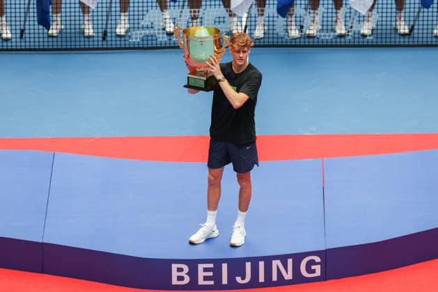 BEIJING, CHINA - OCTOBER 01: Champion Jannik Sinner of Italy celebrates after the Men s Singles Final match on day 10 of the 2025 China Open at the National Tennis Center on October 1, 2025 in Beijing, China.  Copyright: xVCGx 111594397139