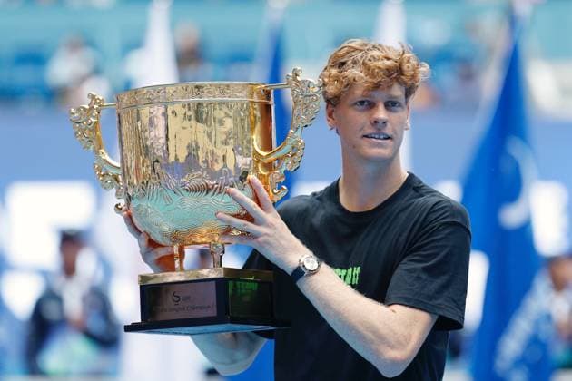 BEIJING, CHINA - OCTOBER 01: Champion Jannik Sinner of Italy celebrates after the Men s Singles Final match on day 10 of the 2025 China Open at the National Tennis Center on October 1, 2025 in Beijing, China.  Copyright: xChinaxNewsxServicex 111594409199
