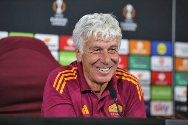 CALCIO - UEFA Europa League - AS Roma - Training and press conference, PK, Pressekonferenz 01.10.2025 Europa League : Conferenza Stampa: Gian Piero Gasperini Evan Ndicka Nella foto: Gian Piero Gasperini (Foto Gino Mancini) Rome Italy  Copyright: xIPAxSport ABACAx