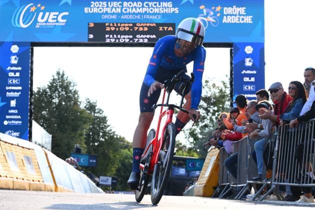 UEC 2025 Road European Championship, EM, Europameisterschaft Drome-Ardeche 01 10 2025 ETOILE-SUR-RHONE, FRANCE - OCTOBER 01 : Ganna Filippo (Italy) during the Men Elite Individual Time Trial of the 2025 UEC Road European Championship Drome-Ardeche 10th edition an UCI Continental Championships cycling race of 24 km with start in Loriol-sur-Drome and finish in Etoile-sur-Rhone on October 1, 2025 in Etoile-sur-Rhone, France, 01 10 2025 Etoile-sur-Rhone France  Copyright: xVincentxKalutx