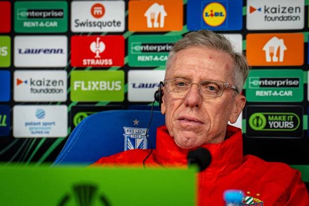 SOCCER - UEFA ECL, Poznan vs Rapid POZNAN,POLAND,01.OCT.25 - SOCCER - UEFA Conference League, KKS Lech Poznan vs SK Rapid Wien, preview, press conference, PK, Pressekonferenz Rapid. Image shows head coach Peter Stoeger (Rapid).  GEPAxpictures xKevinxHackner