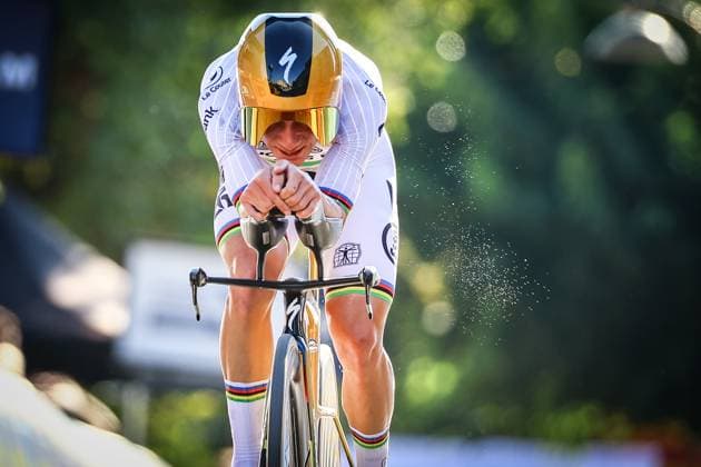 Winner Belgian Remco Evenepoel pictured in action during the 24 km time trial of the Men Elite category at the UEC road European cycling championships, Wednesday 01 October 2025, in Loriol-sur-Drome, France. The European cycling championships Drome-Ardeche takes place from 1 to 5 October, France. DAVIDxPINTENS  x135838143x