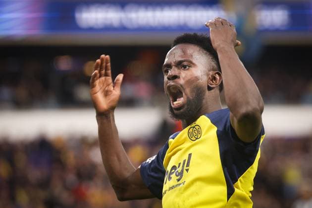 Union s Ousseynou Niang reacts during a game between Belgian soccer team Royale Union Saint-Gilloise and English team Newcastle United FC, in Brussels, on Wednesday 01 October 2025, on the second day of the League phase of the UEFA Champions League tournament. VIRGINIExLEFOUR  x135850891x
