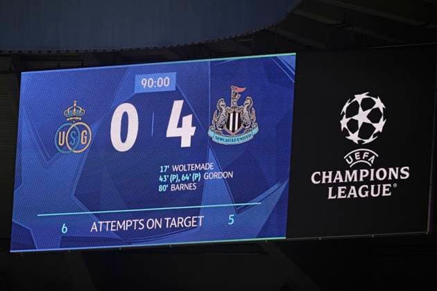Royale Union Saint-Gilloise v Newcastle United - UEFA Champions League BRUSSELS, BELGIUM - OCTOBER 01 : scoreboard during the UEFA Champions League 2025 26 League Phase MD2 match between Royale Union Saint-Gilloise and Newcastle United on October 1, 2025 in Brussels, Belgium, 01 10 2025 Brussels Belgium  Copyright: xTomasxSiskx