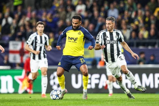 Union s Soufiane Boufal pictured in action during a game between Belgian soccer team Royale Union Saint-Gilloise and English team Newcastle United FC, in Brussels, on Wednesday 01 October 2025, on the second day of the League phase of the UEFA Champions League tournament. BRUNOxFAHY  x135855969x