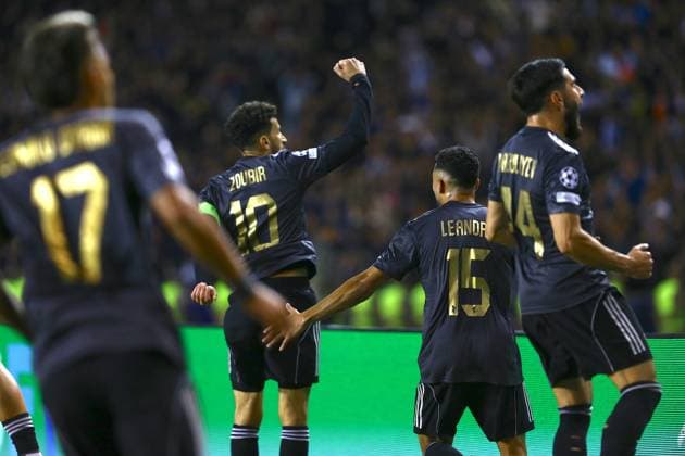 Qarabag v FC Copenhagen - UEFA Champions League BAKU, AZERBAIJAN - OCTOBER 1: Players of Qarabag celebrate after scoring a goal during the UEFA Champions League Group Stage second week match between Qarabag and FC Copenhagen at Tofiq Bahramov Stadium in Baku, Azerbaijan on October 1, 2025. Resul Rehimov Anadolu Baku Azerbaijan. Editorial use only. Please get in touch for any other usage.  Copyright: x2025xAnadoluxResulxRehimovx