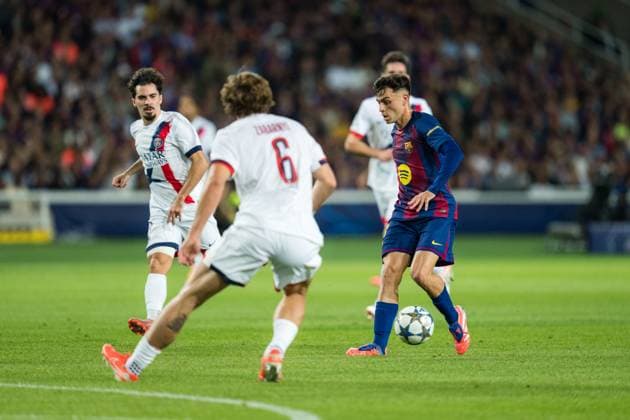 Spain-Football-Champions League-Group Stage FC Barcelona, Barca v PSG in Barcelona, Spain. Barcelona, Spain, 1, October, 2025. FC Barcelona player -b during Champions League match between FC Barcelona and PSG in Olympic Stadium Lluis Companys, Barcelona, Spain, on October 1, 2025. Barcelona Olympic Stadium Lluis Companys Barcelona Spain
