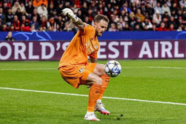 Goalkeeper Mark Flekken of Bayer 04 Leverkusen goes for the ball Bayer 04 Leverkusen v PSV Eindhoven, UEFA Champions League 2025 26 League Phase MD2, Bayer 04 Leverkusen v PSV Eindhoven, BayArena, October 1, 2025, Leverkusen, Germany.