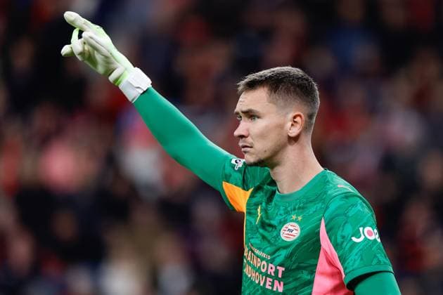 LEVERKUSEN , 01-10-2025 , BayArena , season 2025 2026 , UEFA Champions League football League phase matchday 2 , match between Bayer Leverkusen and PSV , picture shows PSV goalkeeper Matej Kovar Leverkusen - PSV  x31309923x Copyright: