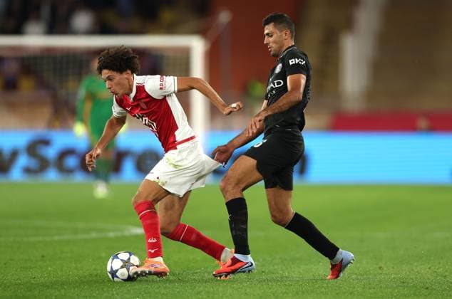 Maghnes Akliouche of Monaco and Rodri of Manchester City in action Monaco v Manchester City, UEFA Champions League, Group Stage, Football, Stade Louis II, Monaco - 01 Oct 2025Monaco Stade Louis II Monaco EDITORIAL USE ONLY No use with unauthorised audio, video, data, fixture lists, club league logos or live services. Online in-match use limited to 120 images, no video emulation. No use in betting, games or single club league player publications. Copyright: xKieranxMcManus Shutterstockx 15504051bg
