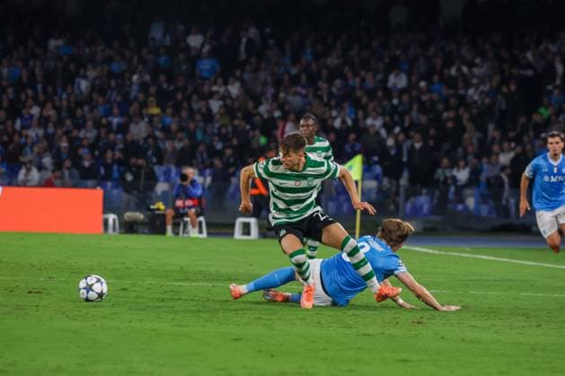 Napoli vs Sporting Club de Portugal Champions League Ivan Freseneda of Club De Portugal During the Champions League match on October 1, 2025, between Napoli and Sporting Club de Portugal at the Diego Armando Maradona Stadium in Naples. Photo: Napoli Stadio Diego Armando Maradona Napoli Italia Copyright: xFABIOxSASSOxFabioxSassox Napoli Sporting Club De Portugal2025_10_01Fabio Sasso5903