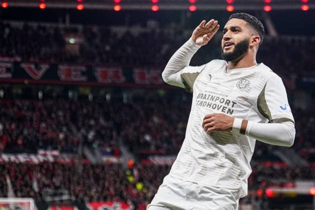 2025-10-01 Bayer 04 Leverkusen v PSV Eindhoven - UEFA Champions League 2025 26 League Phase MD2 LEVERKUSEN, GERMANY - OCTOBER 1: Ismael Saibari of PSV Eindhoven celebrates the first goal during the UEFA Champions League 2025 26 League Phase MD2 match between Bayer 04 Leverkusen and PSV Eindhoven at BayArena on October 1, 2025 in Leverkusen, Germany. Leverkusen BayArena Germany Content not available for redistribution in The Netherlands directly or indirectly through any third parties. Copyright: xJorisxVerwijstx