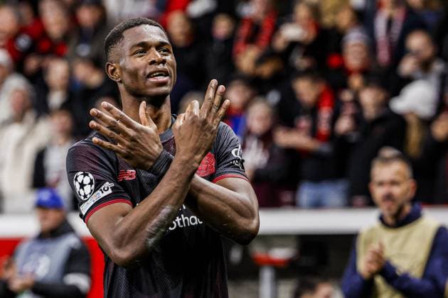 Christian Kofane of Bayer 04 Leverkusen celebrates after scoring his teams first goal Bayer 04 Leverkusen v PSV Eindhoven, UEFA Champions League 2025 26 League Phase MD2, Bayer 04 Leverkusen v PSV Eindhoven, BayArena, October 1, 2025, Leverkusen, Germany.