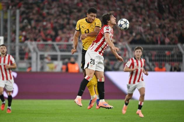 Jobe Bellingham (Borussia Dortmund), Unai Gomez (Athletic Bilbao), v.li. 01.10.2025, Fussball Champions League 2025 2026, 2. Spieltag, Borussia Dortmund - Athletic Bilbao UEFA regulations prohibit any use of photographs as image sequences and or quasi-video Dortmund Signal Iduna Park Nordrhein Westfalen Deutschland