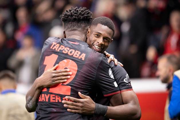 UEFA Champions League, Bayer 04 Leverkusen - PSV Eindhoven; 01.10.2025 Torjubel nach dem Treffer zum 1:0 durch Christian Kofane (Bayer 04 Leverkusen, 35); UEFA Champions League, Bayer 04 Leverkusen - PSV Eindhoven, Spieltag 2 am 01.10.2025 in der BayArena in Leverkusen. Copyright: xBEAUTIFULxSPORTS AxelxKohringx