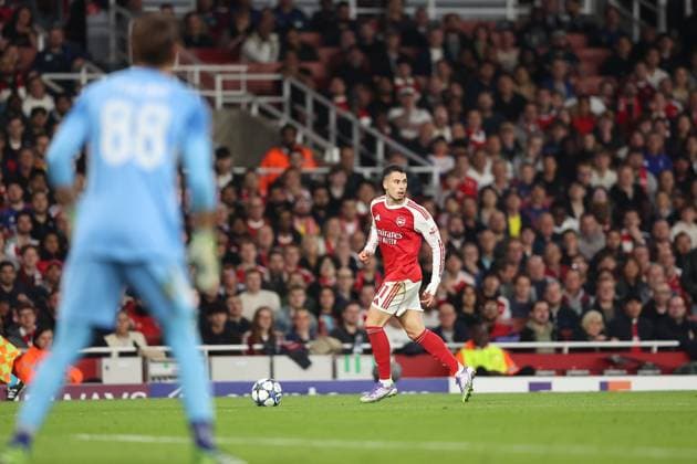 Arsenal FC v Olympiacos FC, Champions League Gabriel Martinelli of Arsenal during the Arsenal FC v Olympiacos FC UEFA Champions League Round One Group Stage match at the Arsenal Stadium, London, England, United Kingdom on 1 October 2025 Credit: Katie Chan Every Second Media Editorial use only. All images are copyright Every Second Media Limited. No images may be reproduced without prior permission. Copyright: xIMAGO EveryxSecondxMediax ESM-1605-0083 KatiexChanx xEveryxSecondxMediax