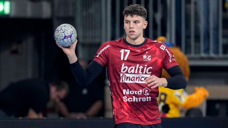 Marko Grgic (Flensburg, 17), am Ball, Einzelbild, Einzelfoto, Aktion, Action, 01.10.2025, Heidelberg (Deutschland), Handball, DHB-Pokal, 2. Runde, Rhein-Neckar Löwen - SG Flensburg-Handewitt