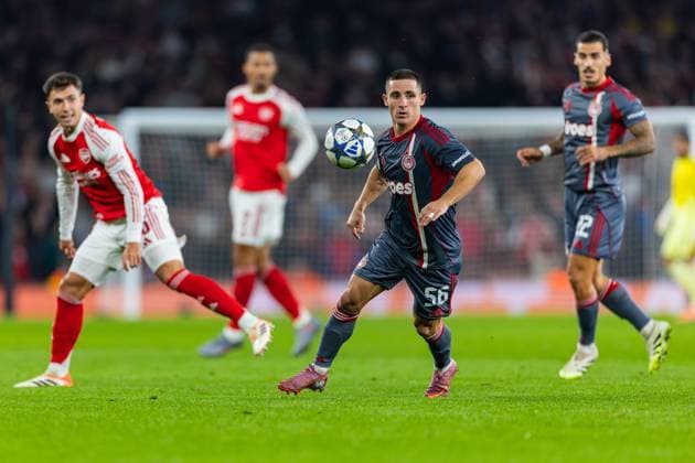 Arsenal v Olympiacos Champions League 01 10 2025. Olympiakos forward Daniel Podence (56) during the Champions League match between Arsenal and Olympiacos at the Emirates Stadium, London, England on 1 October 2025. London Emirates Stadium Greater London England Editorial use only , Copyright: xToyinxOshodix PSI-22955-0075