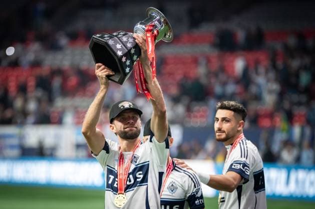 October 1, 2025, Vancouver, Bc, CANADA: Vancouver Whitecaps Thomas Muller hoists the Voyageurs Cup after defeating Vancouver FC in the Canadian Championship final soccer match in Vancouver, on Wednesday, October 1, 2025. Canada News - October 1, 2025  - ZUMAc35_ 20251001_zaf_c35_193 Copyright: xEthanxCairnsx
