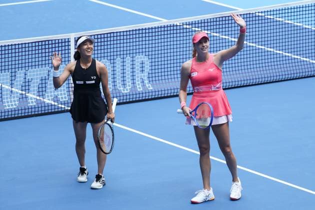BEIJING, CHINA - OCTOBER 02: Miyu Kato of Japan and Fanny Stollar of Hungary react in the Women s Doubles Quarterfinal match against Timea Babos of Hungary and Luisa Stefani of Brazil on day 11 of the 2025 China Open at the National Tennis Center on October 2, 2025 in Beijing, China.  Copyright: xVCGx 111594604944