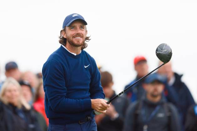 2nd October 2025; The Carnoustie Golf Links, Carnoustie, Angus, Scotland; Alfred Dunhill Links Golf Championship, Round One; Tommy Fleetwood of England watches the flight of his ball on the fourth hole of Carnoustie Championship golf course during the first round of the Alfred Dunhill Links Championship  DavidxYoung