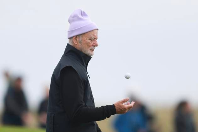 2nd October 2025; The Carnoustie Golf Links, Carnoustie, Angus, Scotland; Alfred Dunhill Links Golf Championship, Round One; Actor Bill Murray juggles a golf ball as he walks down the second hole of Carnoustie Championship golf course during the first round of the Alfred Dunhill Links Championship  DavidxYoung