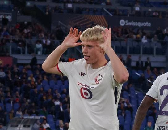 Roma vs. Lille Europa League Goal the Hakon Arnar Haraldsson of LOSC Lilla During the 2025 26 Europa League football match between Roma and Lille at the Stadio Olimpico in Rome on October 2, 2025. Photo: Roma stadio Olimpico Roma Italia Copyright: xFABIOxSASSOxFabioxSassox Roma Lille2025_10_02Fabio Sasso6496