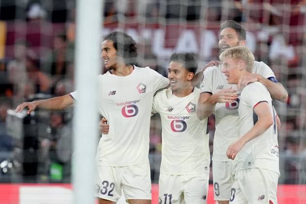 Lille s Hakon Arnar Haraldsson celebrates after scores during the Uefa Europa League soccer match between Roma and Lille at the Olympic Stadium in Rome, Italy - Thursday, October 2, 2025. - Soccer .  Copyright: xAlfredoxFalcone LaPressex