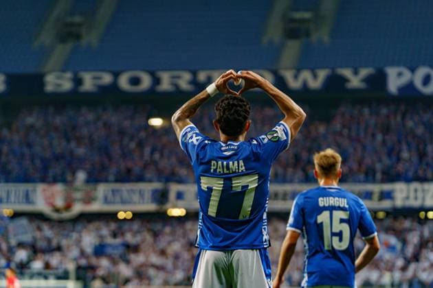 Luis Palma seen celebrating after scoring goal during UEFA Conference League game between teams of Lech Poznan and Rapid Vienna (Kazimierz Koper Ball Raw Images) Poznan Enea Stadium Poland Copyright: xKazimierzxKoperx kazimierzkoper_lech_rapid_p2_2526-30