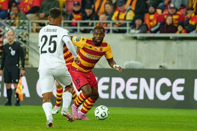 Afimico Pululu seen during UEFA Conference League game between Jagiellonia Bialystok and Hamrun Spartans FC (Lukasz Germaniuk Ball Raw Images) Bialystok Municipal Stadium Poland Copyright: xLukaszxGermaniukx lukaszgermaniuk_jagiellonia_hamrun_2526-19