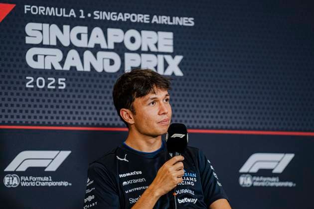 Formula 1 Singapore Grand Prix 2025 Alexander Albon 23 (THA) Williams FW47 during Media Day at the Formula 1 Singapore Airlines Singapore Grand Prix 2025 at the Marina Bay Street Circuit, Singapore on 2 October 2025 Credit: Jun Da Tan Every Second Media Editorial use only. All images are copyright Every Second Media Limited. No images may be reproduced without prior permission. Copyright: xIMAGO EveryxSecondxMediax ESM-1607-0020 JunxDaxTanx xEveryxSecondxMediax