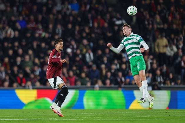 UEFA Europa Conference League Group Phase, Stadion Letna, Prague, Czech Republic 2 10 2025 Sparta Praha vs Shamrock Rovers Sparta™s Albion Rrahmani and Rovers Matt Healy Albion Rrahmani and Matt Healy 2 10 2025  Copyright: x INPHO RyanxByrnex RB1_4445