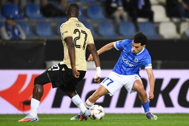 Ferencvaros Ibrahim Cisse and Genk s Zakaria El Ouahdi pictured in action during a soccer game between Belgian KRC Genk and Hungarian Ferencvarosi TC, on Thursday 02 October 2025, in Genk, in the second game (out of 8) in the league phase of the UEFA Europa League competition. JILLxDELSAUX  x135939743x