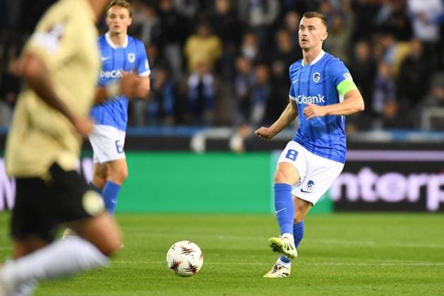 Genk s Bryan Heynen pictured in action during a soccer game between Belgian KRC Genk and Hungarian Ferencvarosi TC, on Thursday 02 October 2025, in Genk, in the second game (out of 8) in the league phase of the UEFA Europa League competition. JILLxDELSAUX  x135939782x
